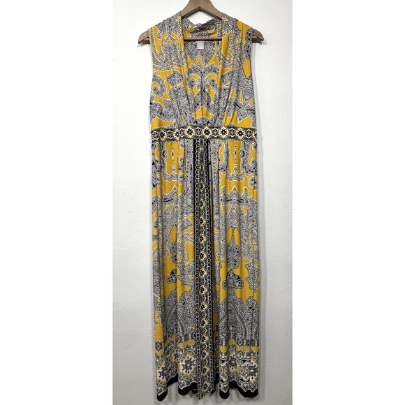 Chicos Pleated Paisley Medallion Maxi Dress Size 1 (8/10) Classic Royal Regency - Picture 2 of 10